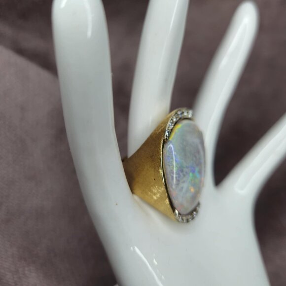14k Gold 16.7 ctw Cabochon Natural Cut Opal Diamond Ring 34.66g - Picture 4 of 9